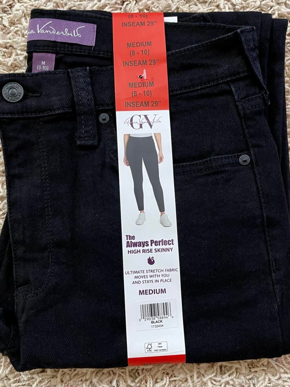 Gloria Vanderbilt Women's The Always Perfect High Rise Skinny Jeans, Sz M (8-10)